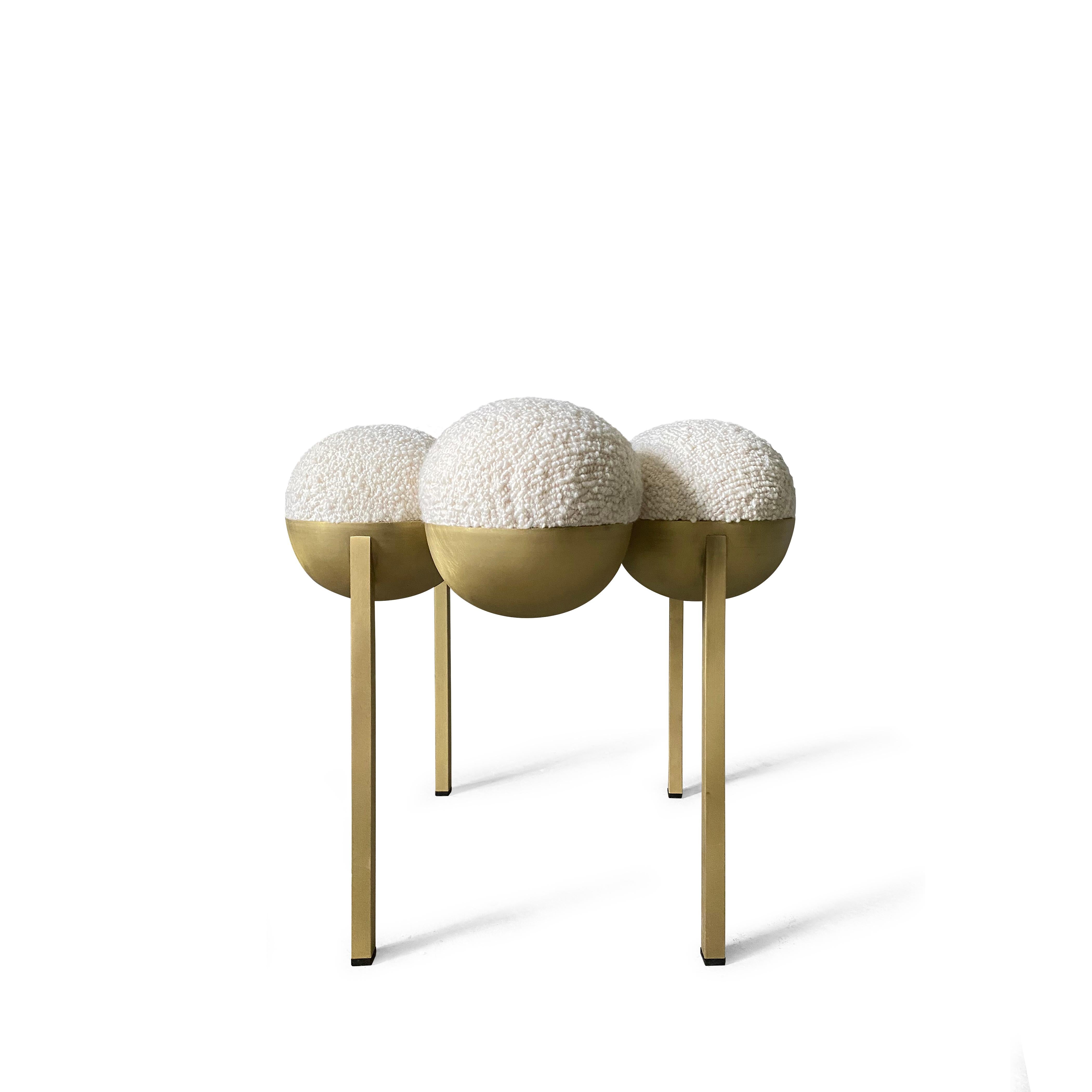 Modern Saturn Pouffe Small, Brass Frame and Ivory Fabric by Lara Bohinc For Sale