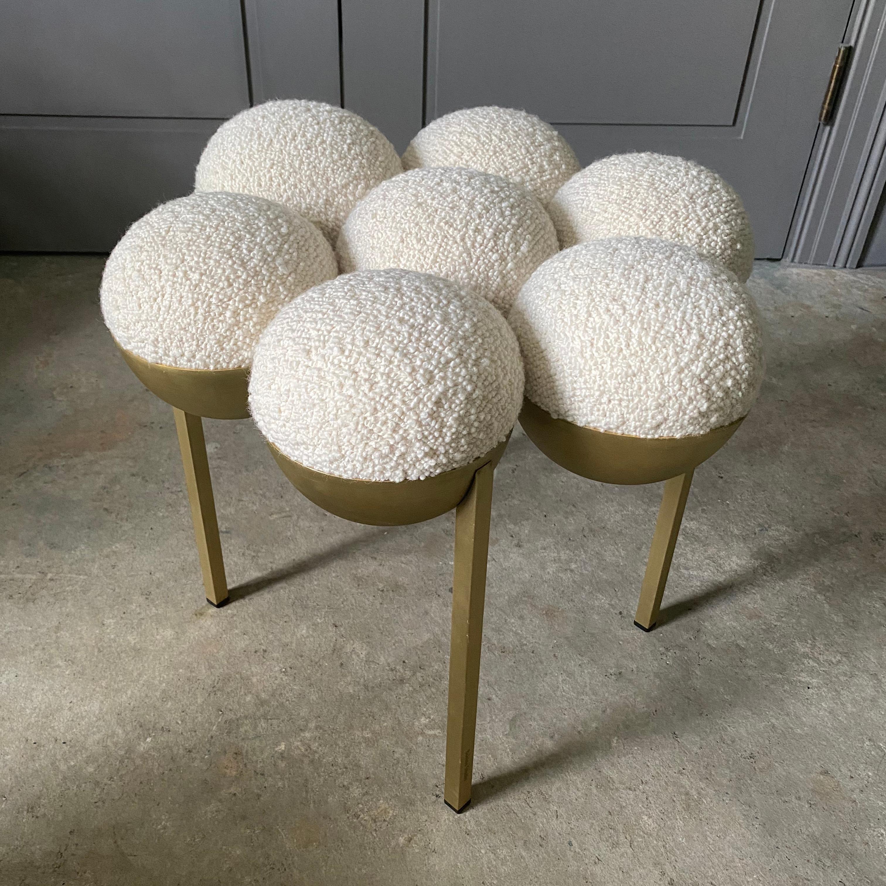 Metalwork Saturn Pouffe Small, Brass Frame and Ivory Fabric by Lara Bohinc For Sale