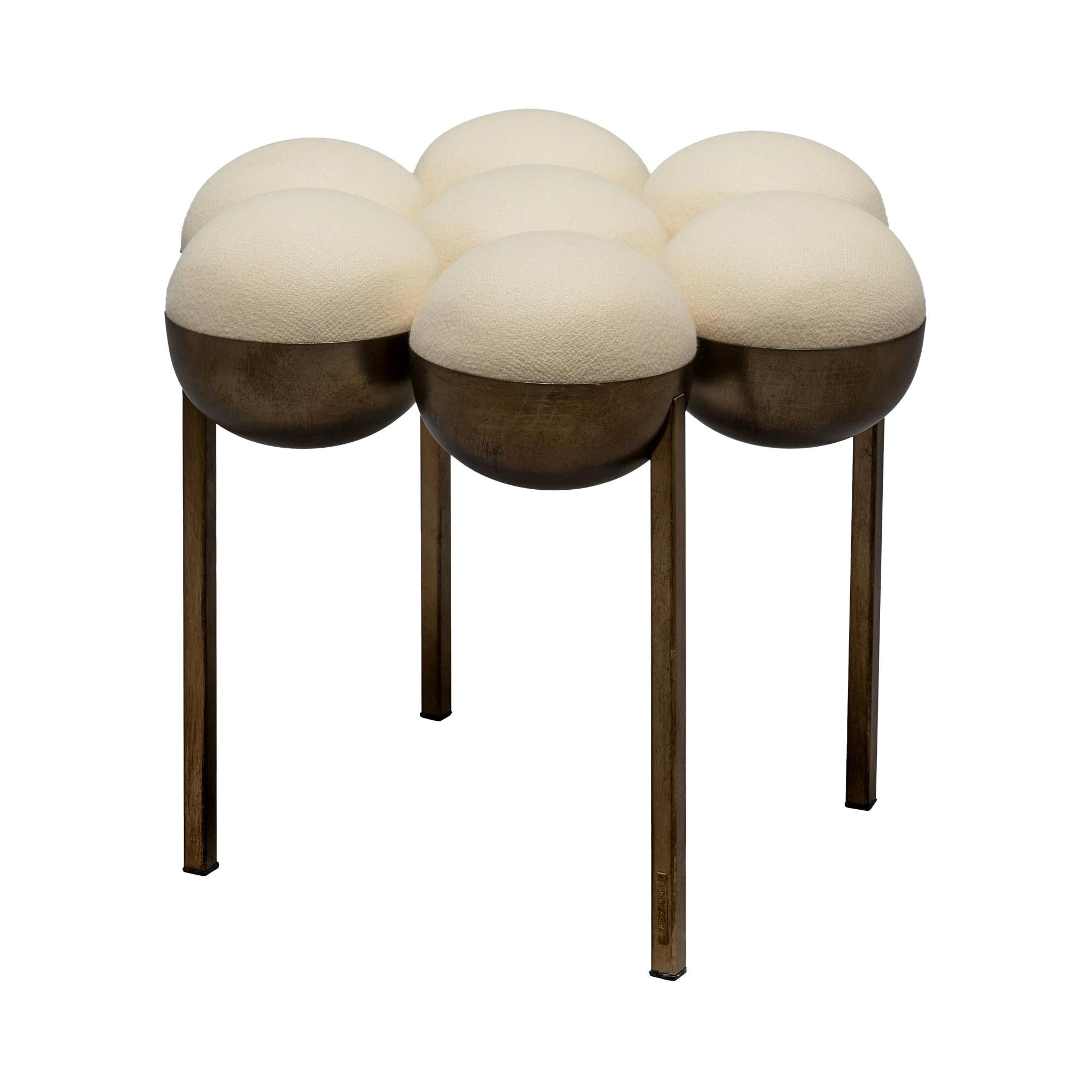 Saturn Pouffe Small, Bronze Oxidised Steel Frame and Cream Wool by Lara Bohinc