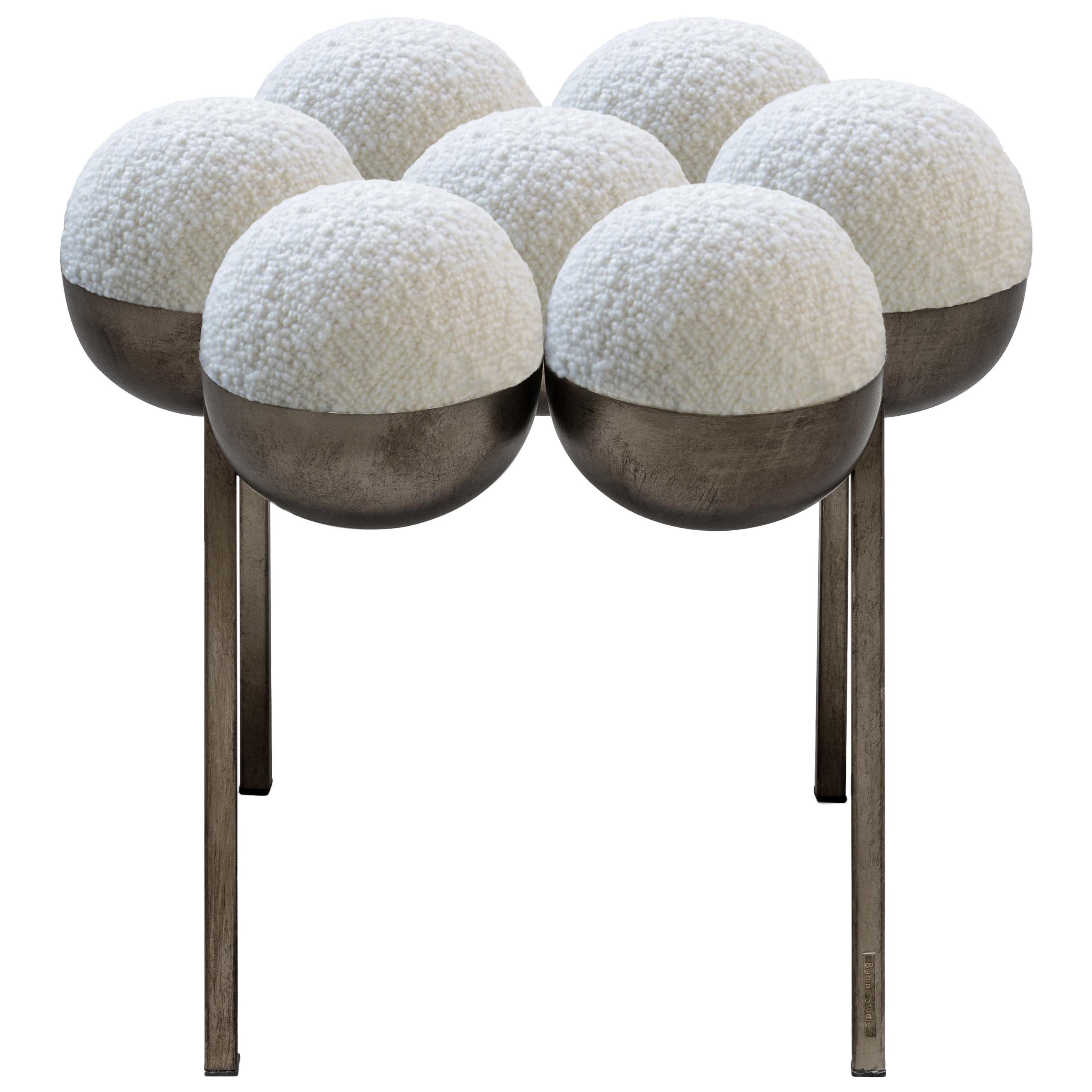 Saturn Pouffe Small, Bronze Oxidized Steel Ivory Boucle, by Lara Bohinc in stock