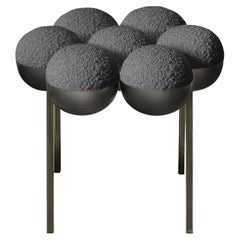 Saturn Pouffe Small, Bronze Oxidized Steel Frame and Grey Boucle by Lara Bohinc