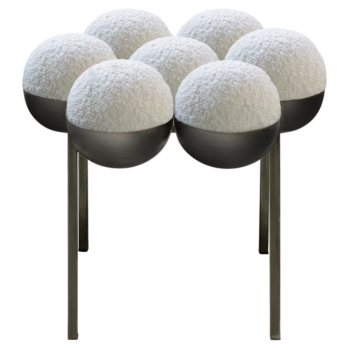 Saturn Pouffe Small, Bronze Oxidized Steel Ivory Boucle, by Lara Bohinc in stock For Sale