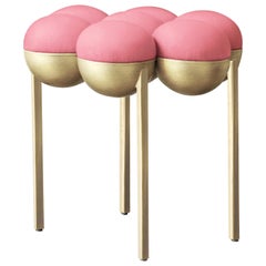 Saturn Pouffe Small, Brushed Brass Frame and Pink Wool by Lara Bohinc