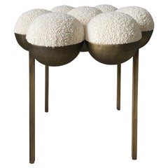 Saturn Pouffe Small, Ottoman, Oxidised Brass, Cream Boucle, Modern, Sculptural