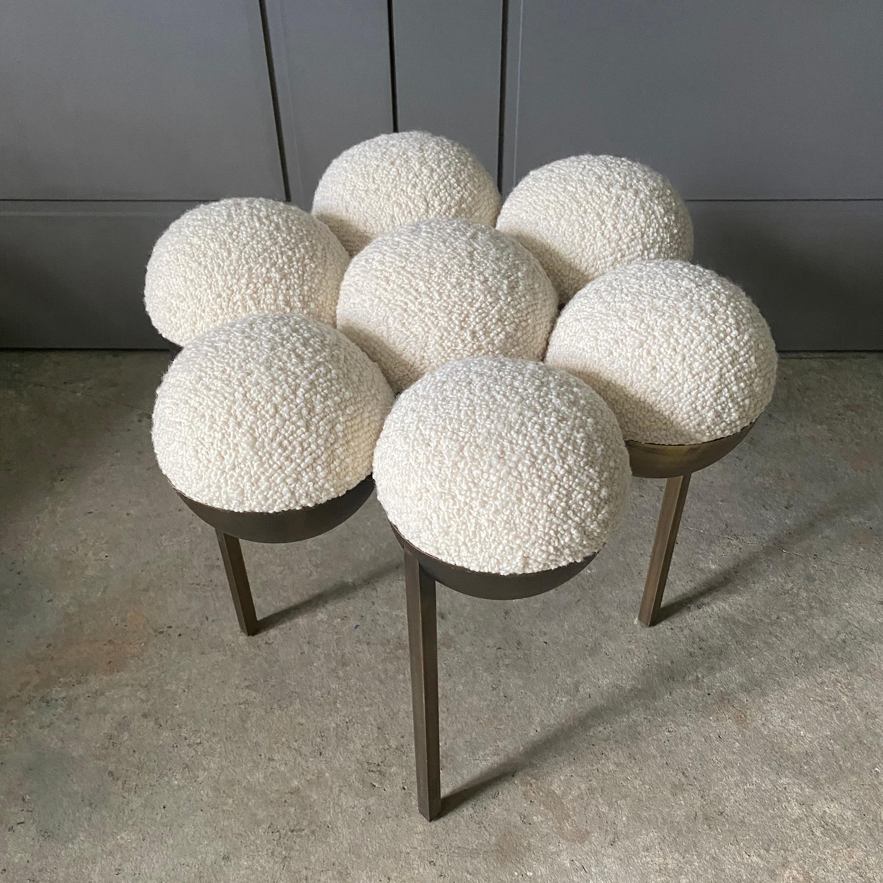 Modern Saturn Pouffe Small, Oxidized Brass and Ivory Boucle by Lara Bohinc, in Stock For Sale