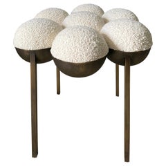 Saturn Pouffe Small, Ottoman, Oxidised Brass, Cream Boucle, Modern, Sculptural