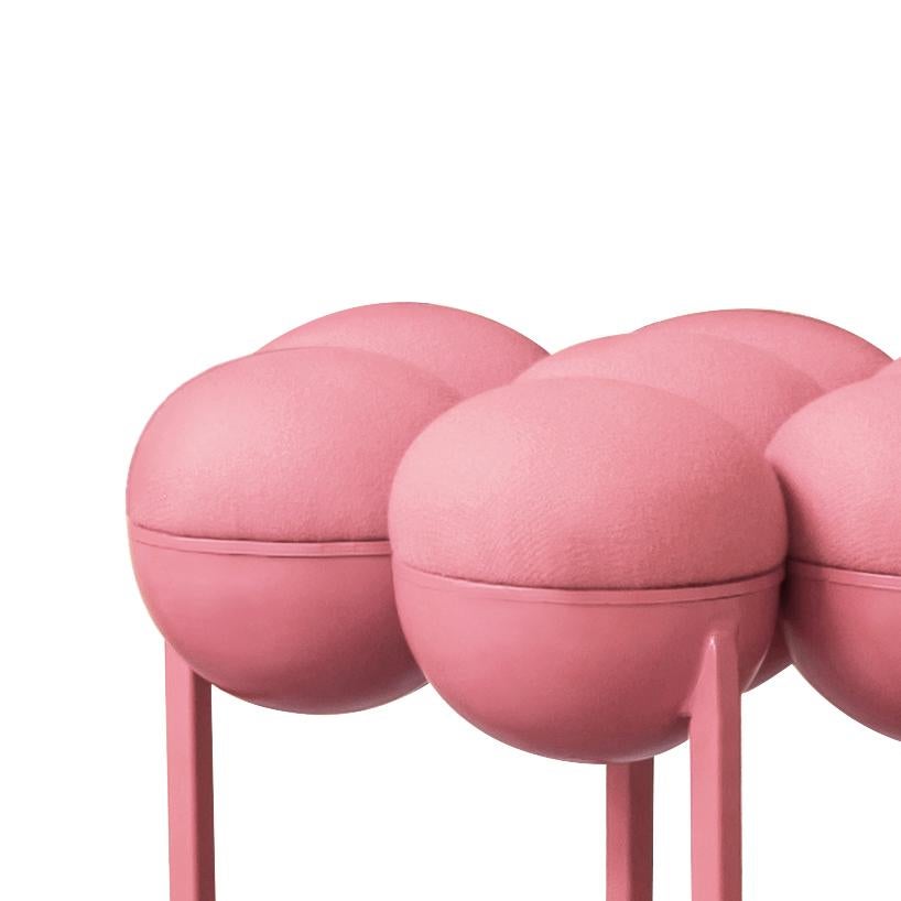 Portuguese Saturn Pouffe Small, Pink Coated Steel Frame and Pink Wool by Lara Bohinc For Sale