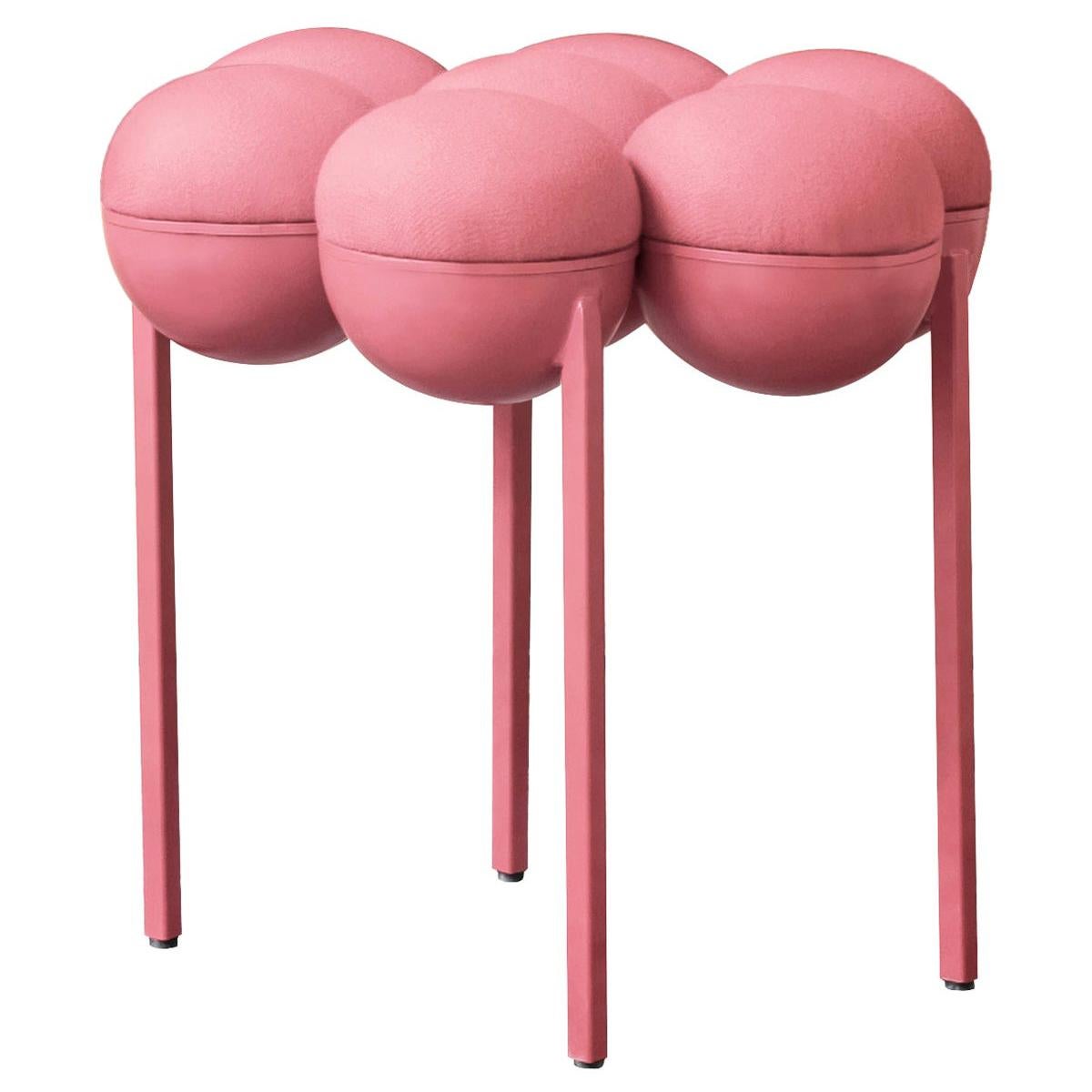 Saturn Pouffe Small, Pink Coated Steel Frame and Pink Wool by Lara Bohinc
