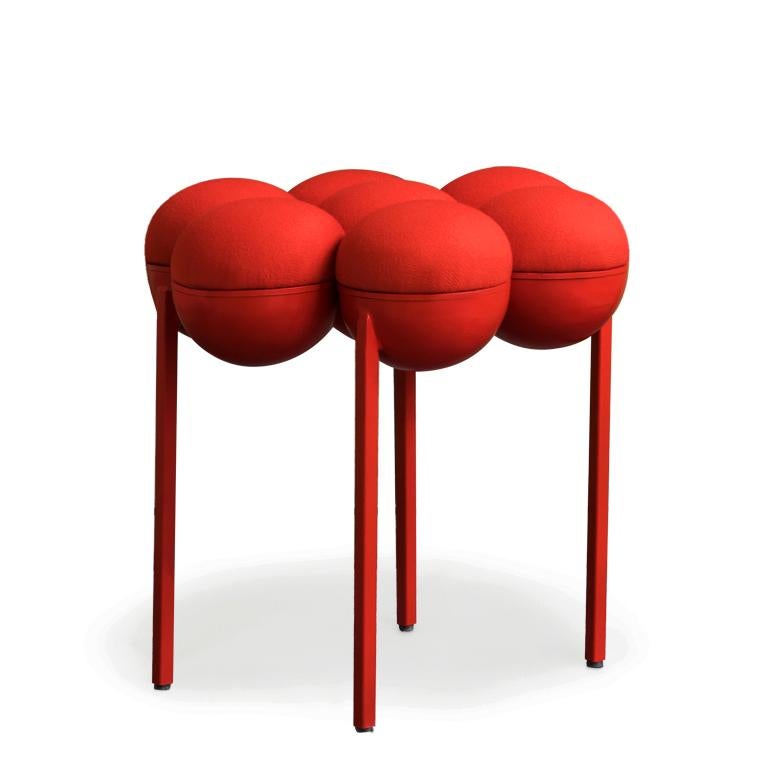 red pouffe
