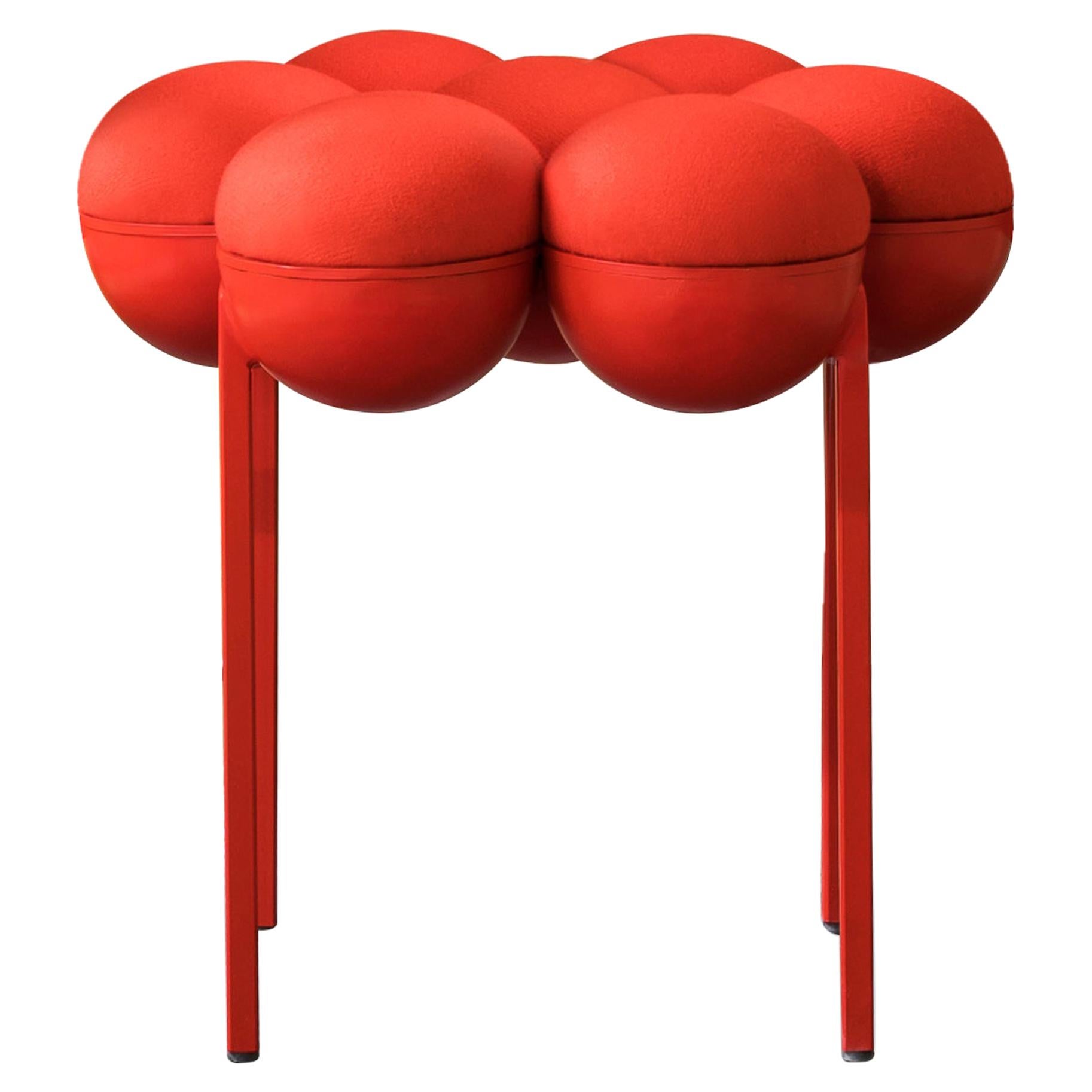 Saturn Pouffe Small, Red Coated Steel Frame and Red Wool by Lara Bohinc
