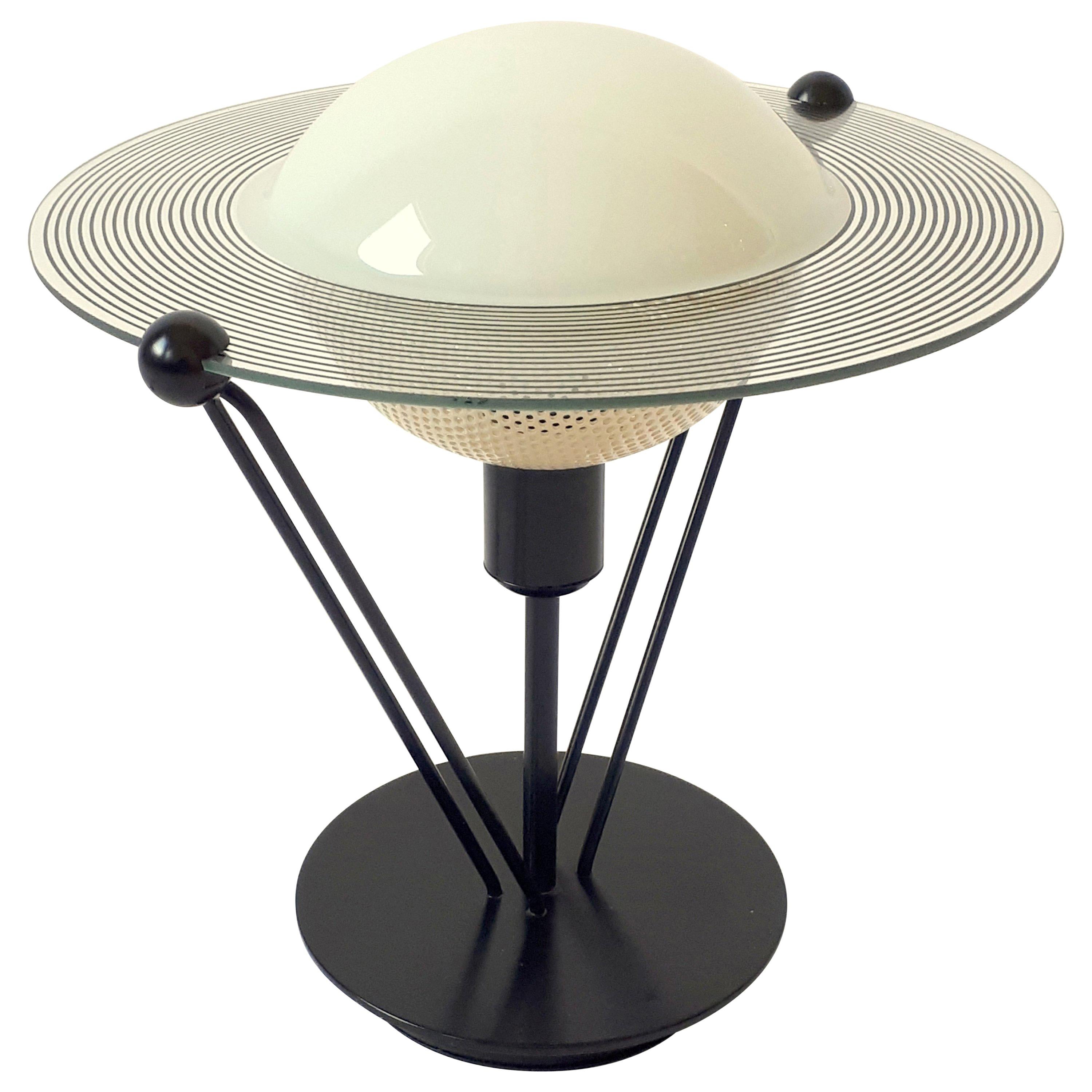 Saturn Shaped Glass Table Lamp, 1980s, Italia