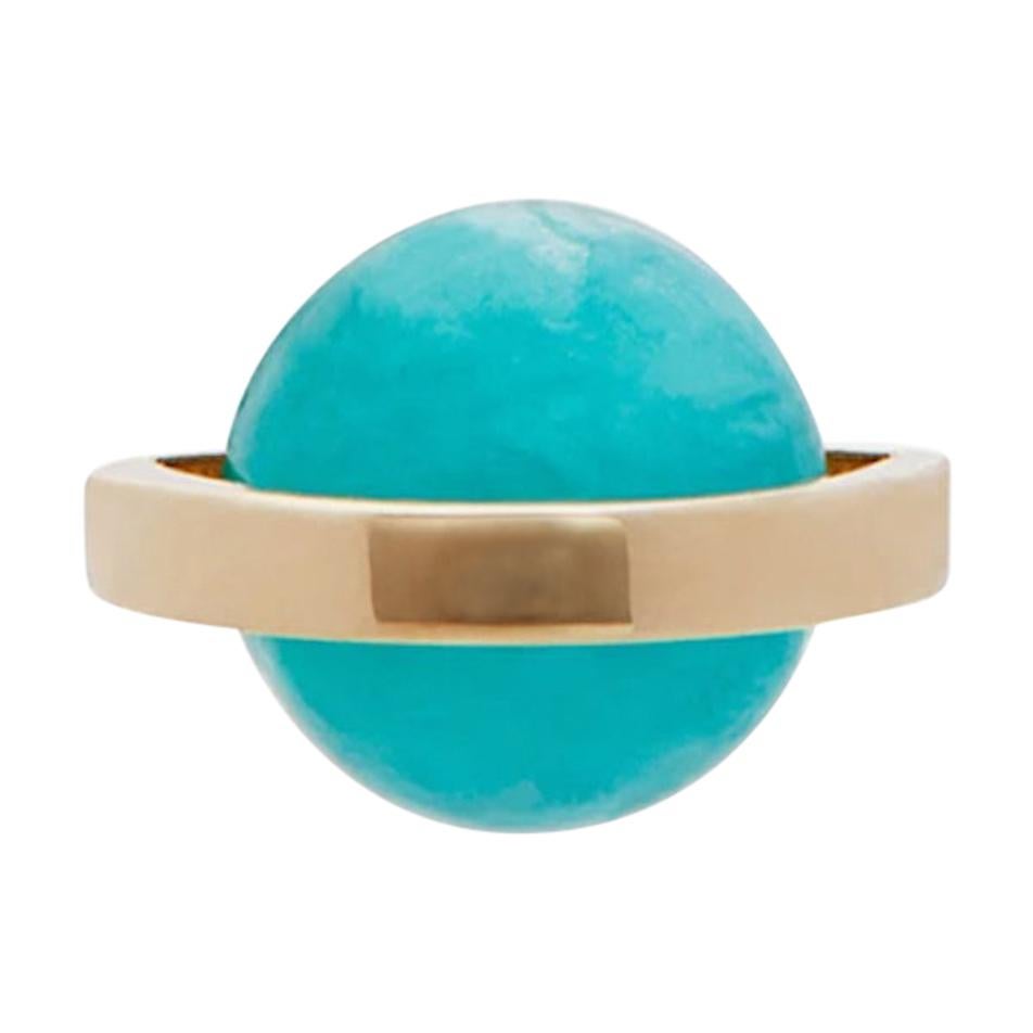 Saturn Stud, 18 Karat Yellow Gold Amazonite Single Stud Earring For Sale