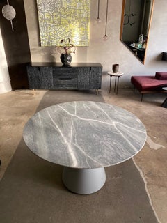 Saturn Table - custom honed Bardiglio marble w/ semi-gloss Sage lacquer base