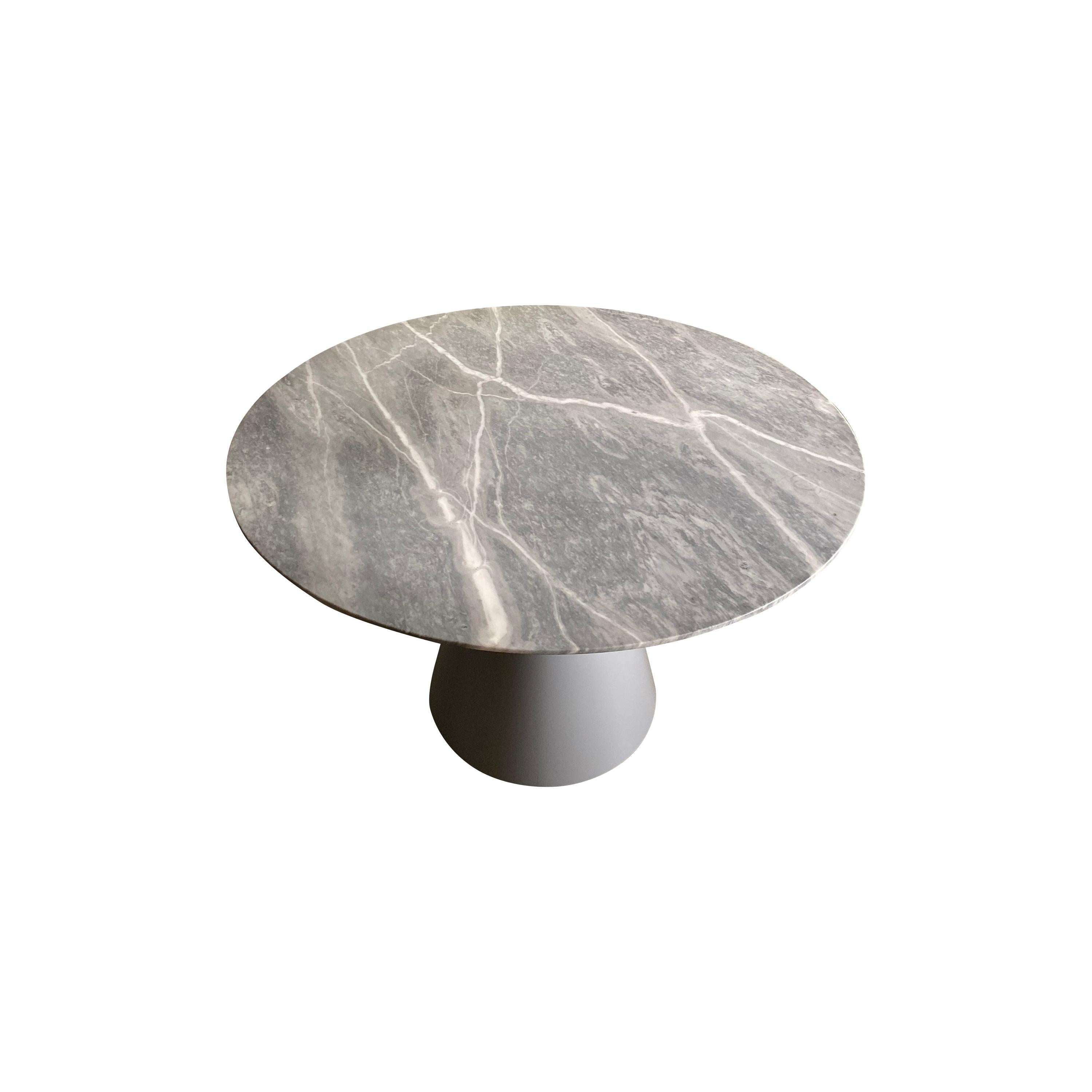 Saturn Table - custom honed Bardiglio marble w/ semi-gloss Sage lacquer base For Sale