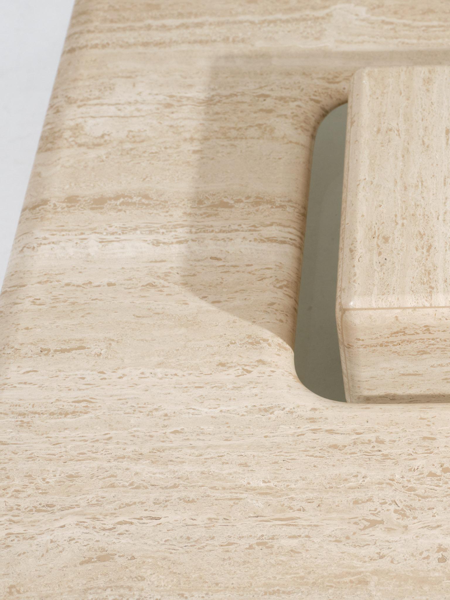 Mid-Century Modern Saturne square coffee table in travertine, 1980s