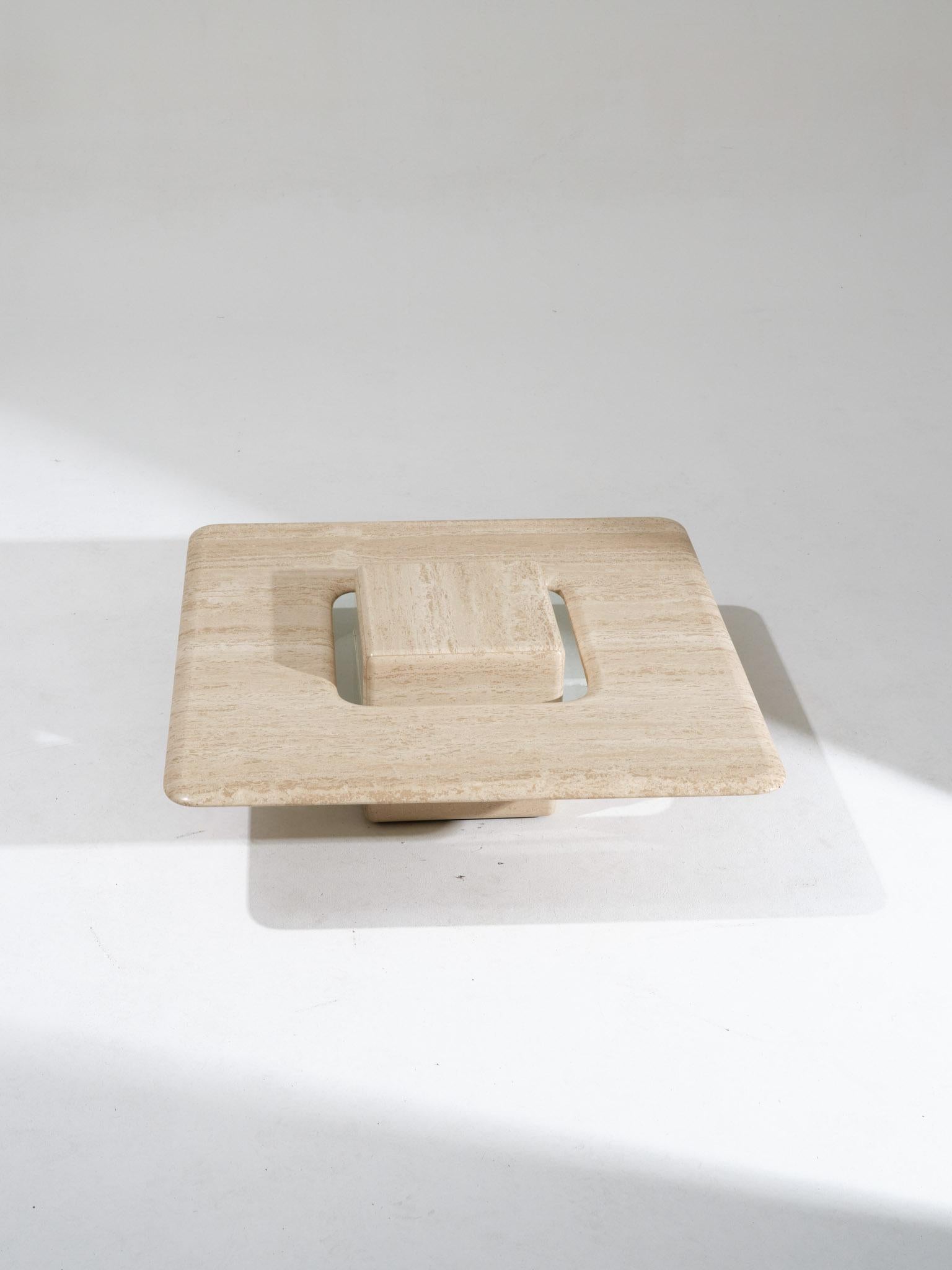 Late 20th Century Saturne square coffee table in travertine, 1980s