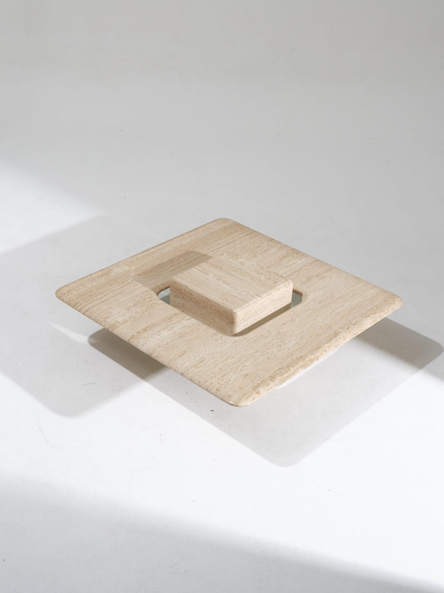 Travertine Saturne square coffee table in travertine, 1980s