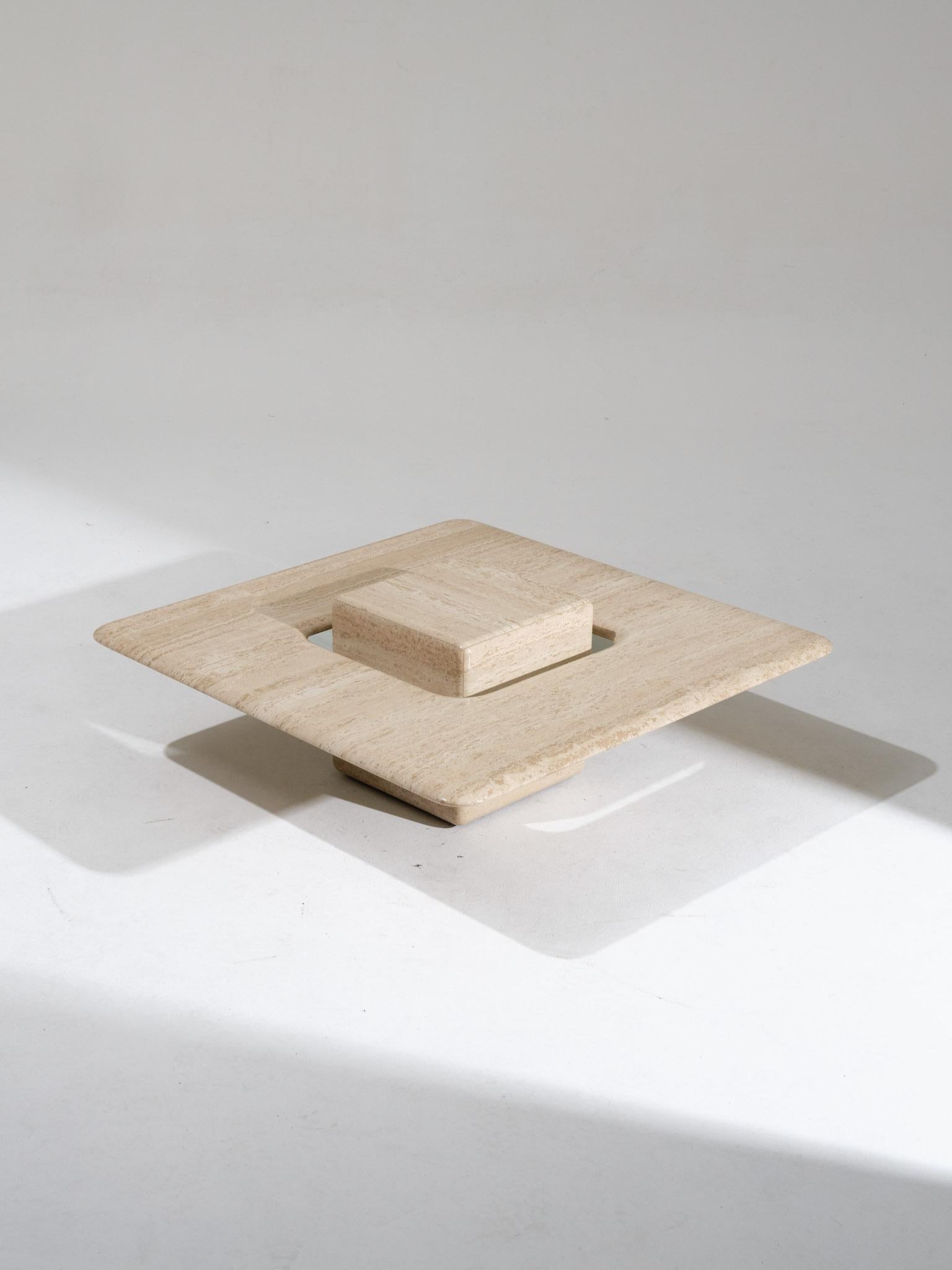 Saturne square coffee table in travertine, 1980s 1