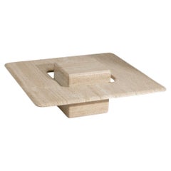 Saturne square coffee table in travertine, 1980s