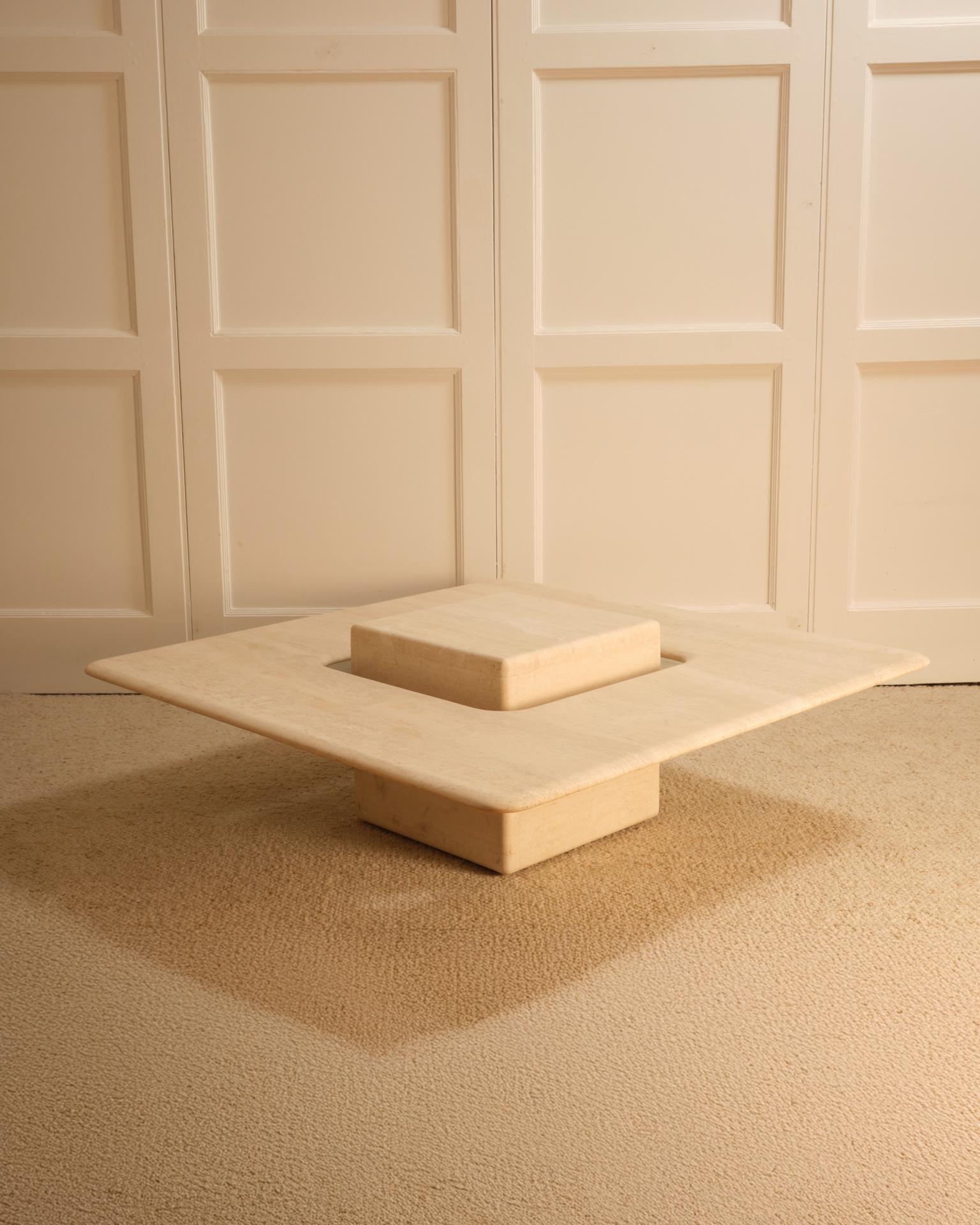 Arts and Crafts Saturne travertine coffee table - Berraldacci For Sale