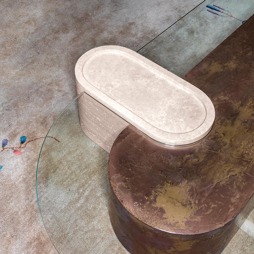 Falegnameria Saturnia, Multi material coffee table, Dainelli Studio for Somaschini, Italy in vendita