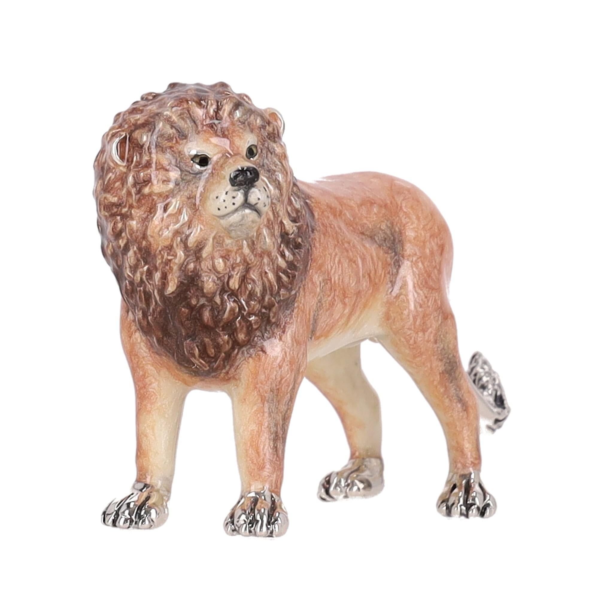 Saturno Hand Enamelled 925 Lion Family - Set Of Four Ornaments In Excellent Condition For Sale In London, GB