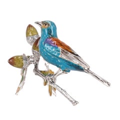 Saturno émaillé à la main 925 Sterling Geai bleu sur une branche Ornament