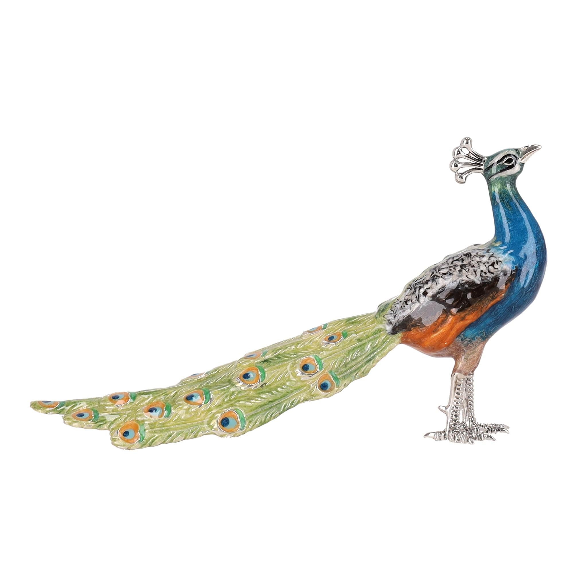 Saturno Adorno de pavo real de plata de ley 925 esmaltado a mano en Excelente estado para la venta en London, GB