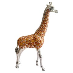 Saturno Italian Sterling Silver Hand Painted Enamel Large Giraffe Ornament