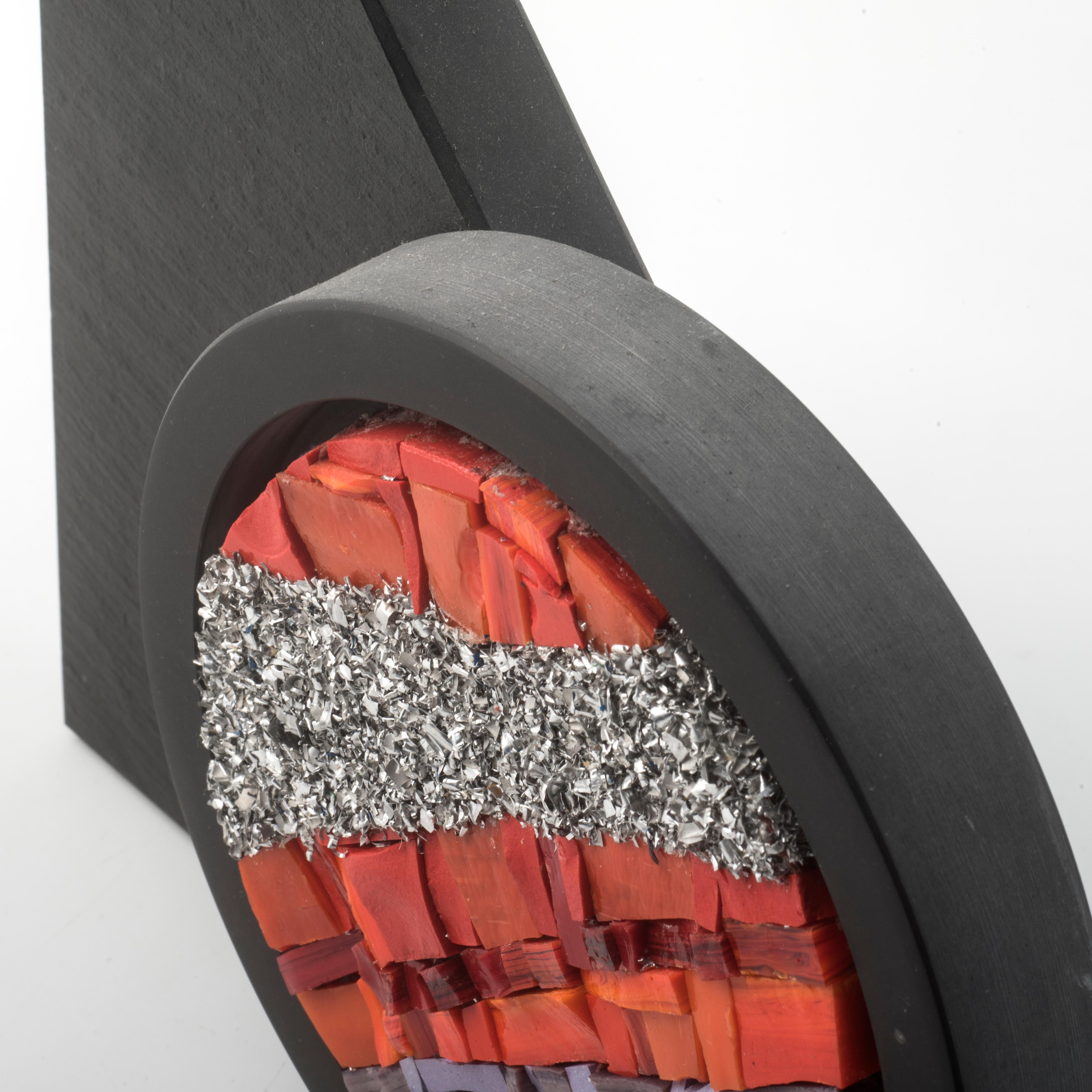 Modern SATURN - Contemporary sculpture in mosaic and slate by Nino Basso For Sale