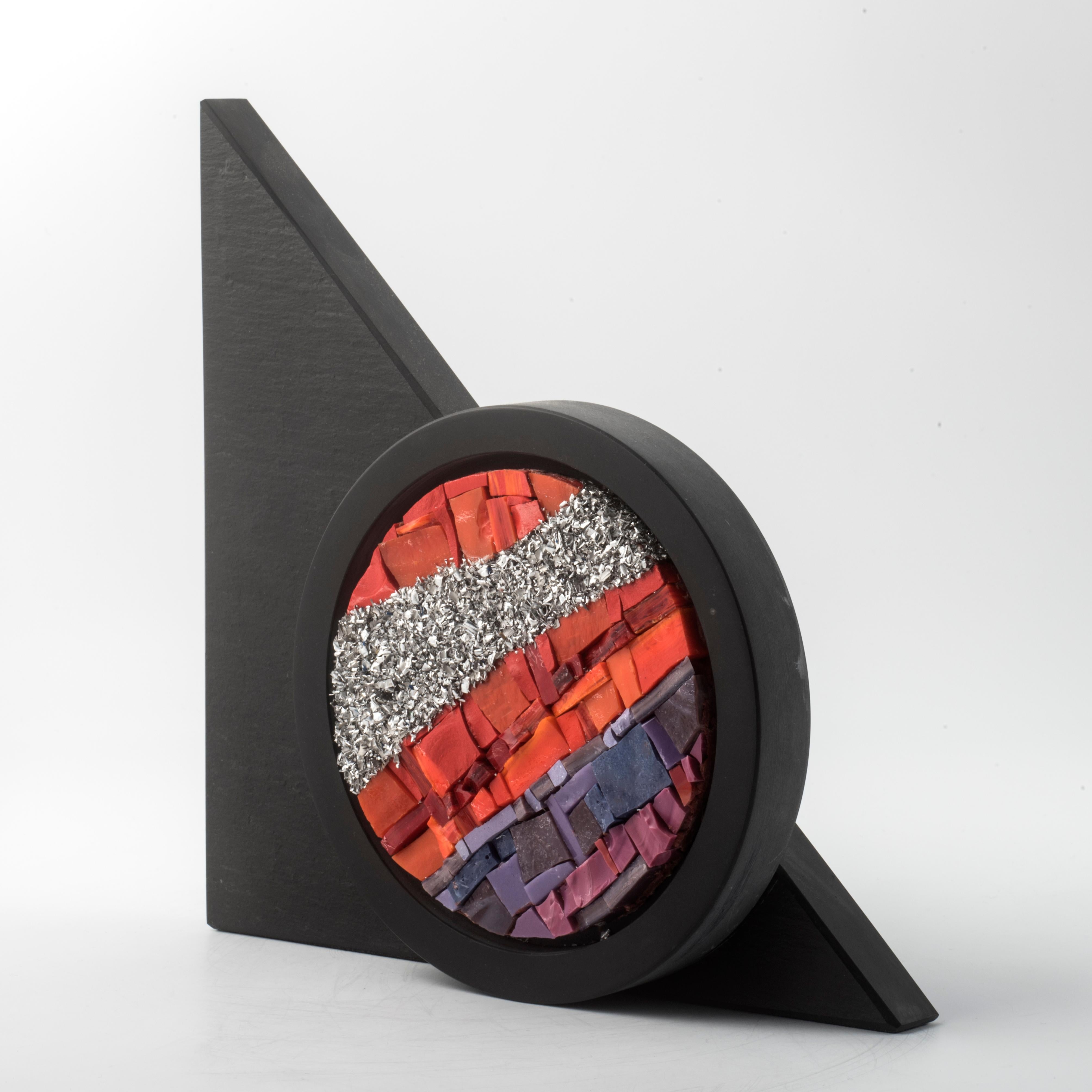 Italian SATURN - Contemporary sculpture in mosaic and slate by Nino Basso For Sale