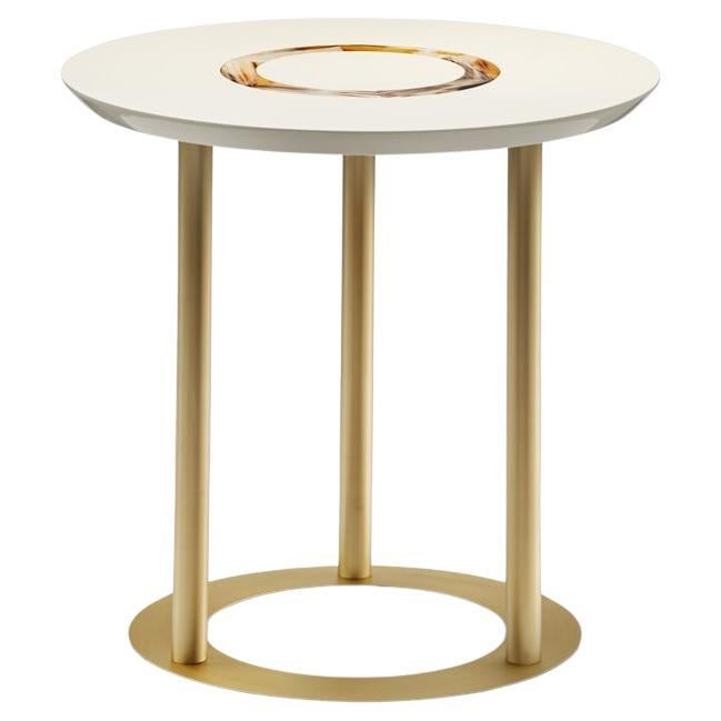 Saturno Beistelltisch aus glänzend elfenbeinfarben lackiertem Holz und Corno Italiano, Mod. 6058 im Angebot