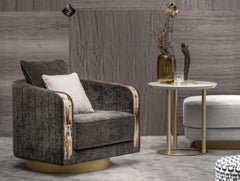 Saturno Side Table in Lacquered Glossy Wood, Horn & Satin Brass by Arcahorn