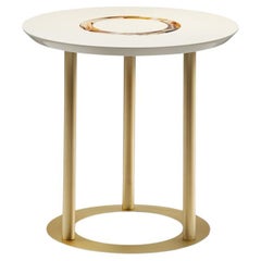 Saturno Side Table in Lacquered Glossy Wood, Horn & Satin Brass by Arcahorn
