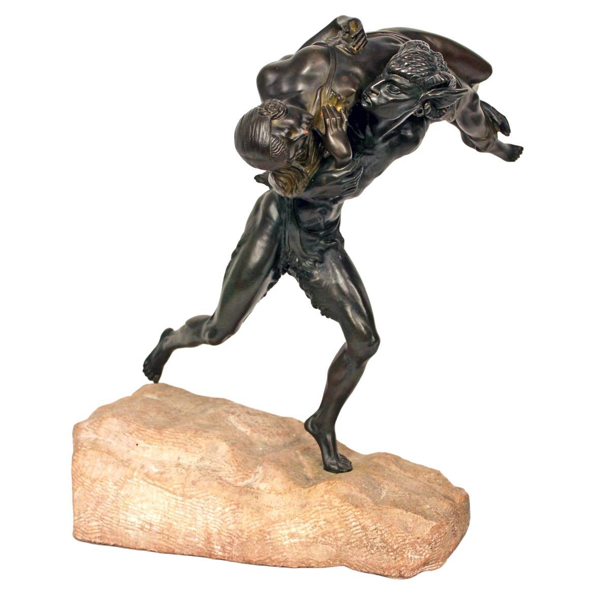 Art Deco Satyr Abducting a Nymph Sculpture by Marcel Bouraine For Sale