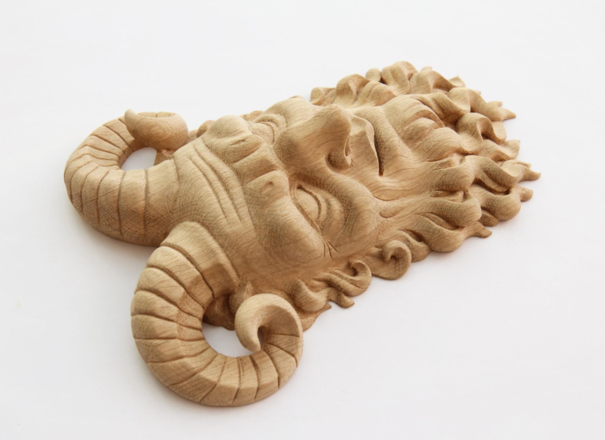 Classical Greek Satyr Antique Mask 'Wood Rosette' Hand Carving Craft Wall Art from Oak or Beech For Sale