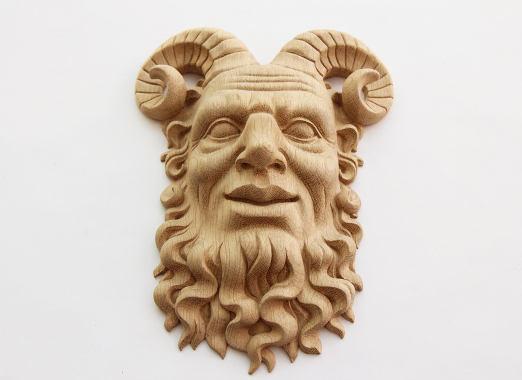 Woodwork Satyr Antique Mask 'Wood Rosette' Hand Carving Craft Wall Art from Oak or Beech For Sale