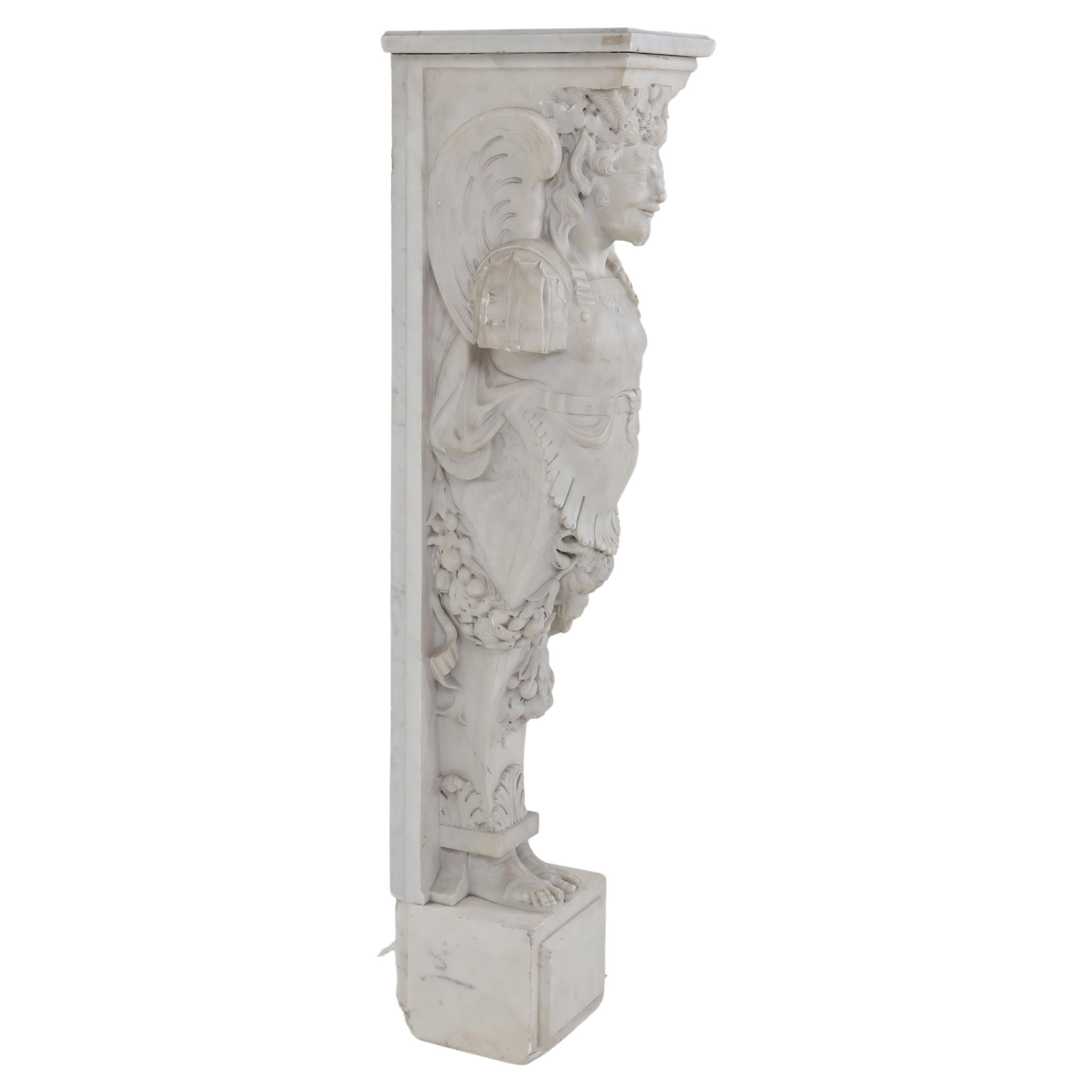 Satyr as a Mantel Piece Pilaster, Italy 19th Century.
Marble mantel piece pilaster in the form of a winged satyr.
 