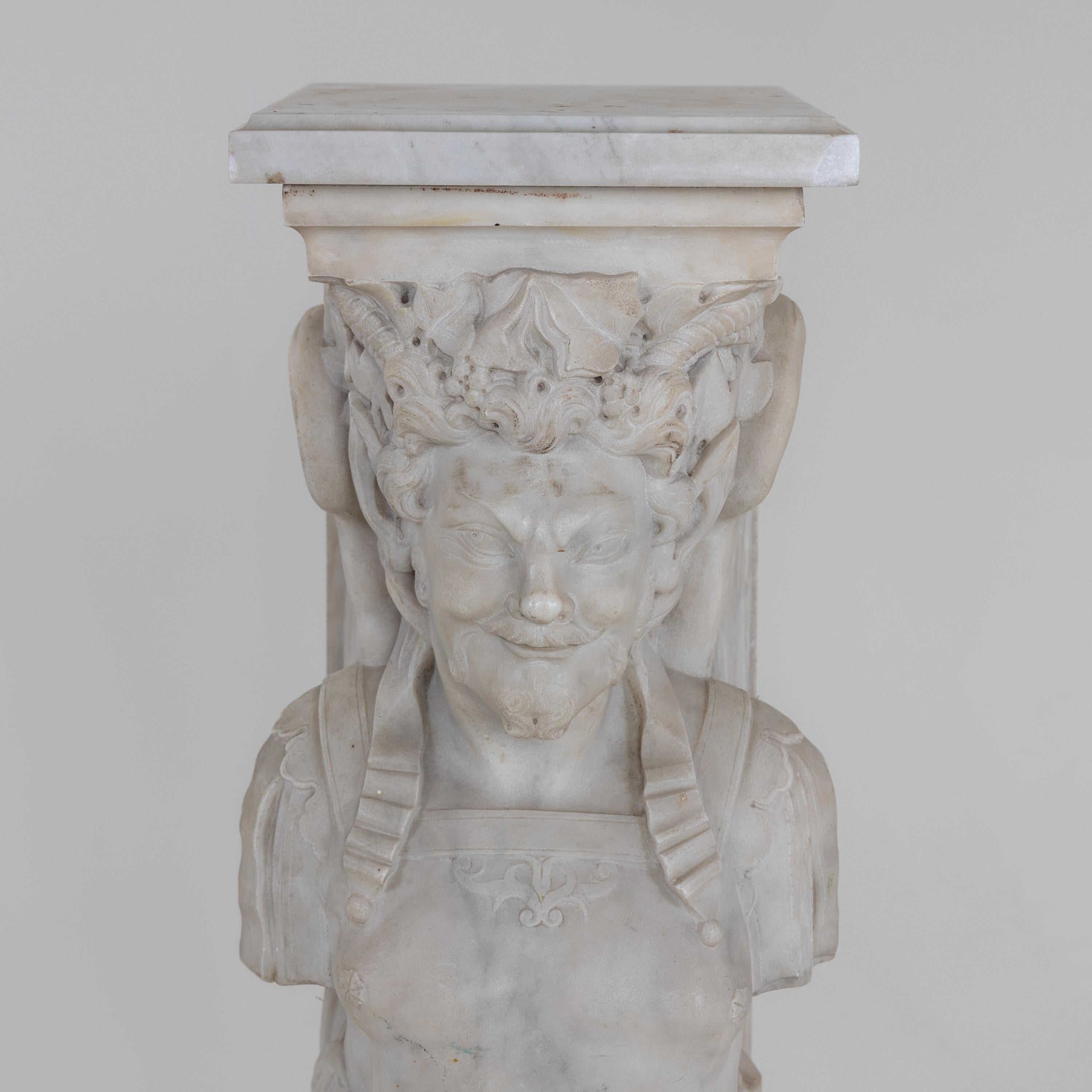 Marble Satyr as a Mantel Piece Pilaster, Italy 19th Century For Sale