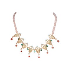 Satyr Necklace with Rose Quartz beads in 18 Carat Gold plated Silver
