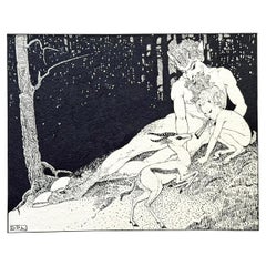 « Satyre, Pan et Cerf », fabuleux dessin à l'encre Art déco de Dorothy Lathrop, 1922