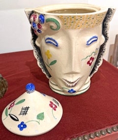 "Satyr Urn with Lid", Rare Art Deco Sculpture w/ Polychromatic Glazes by Sougez