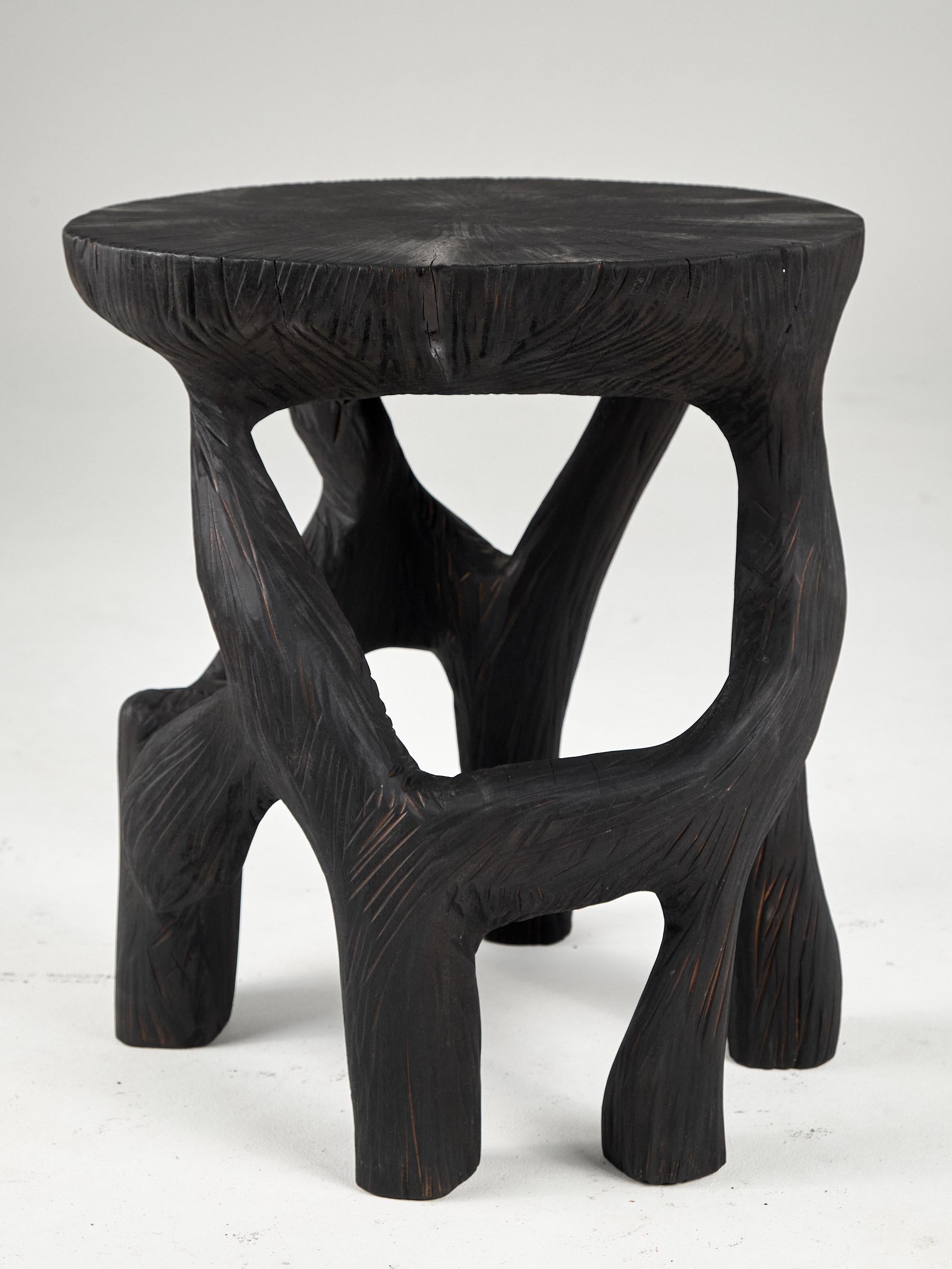 Satyrs, Solid Wood Sculptural Side, Table Original Contemporary Design For Sale 4