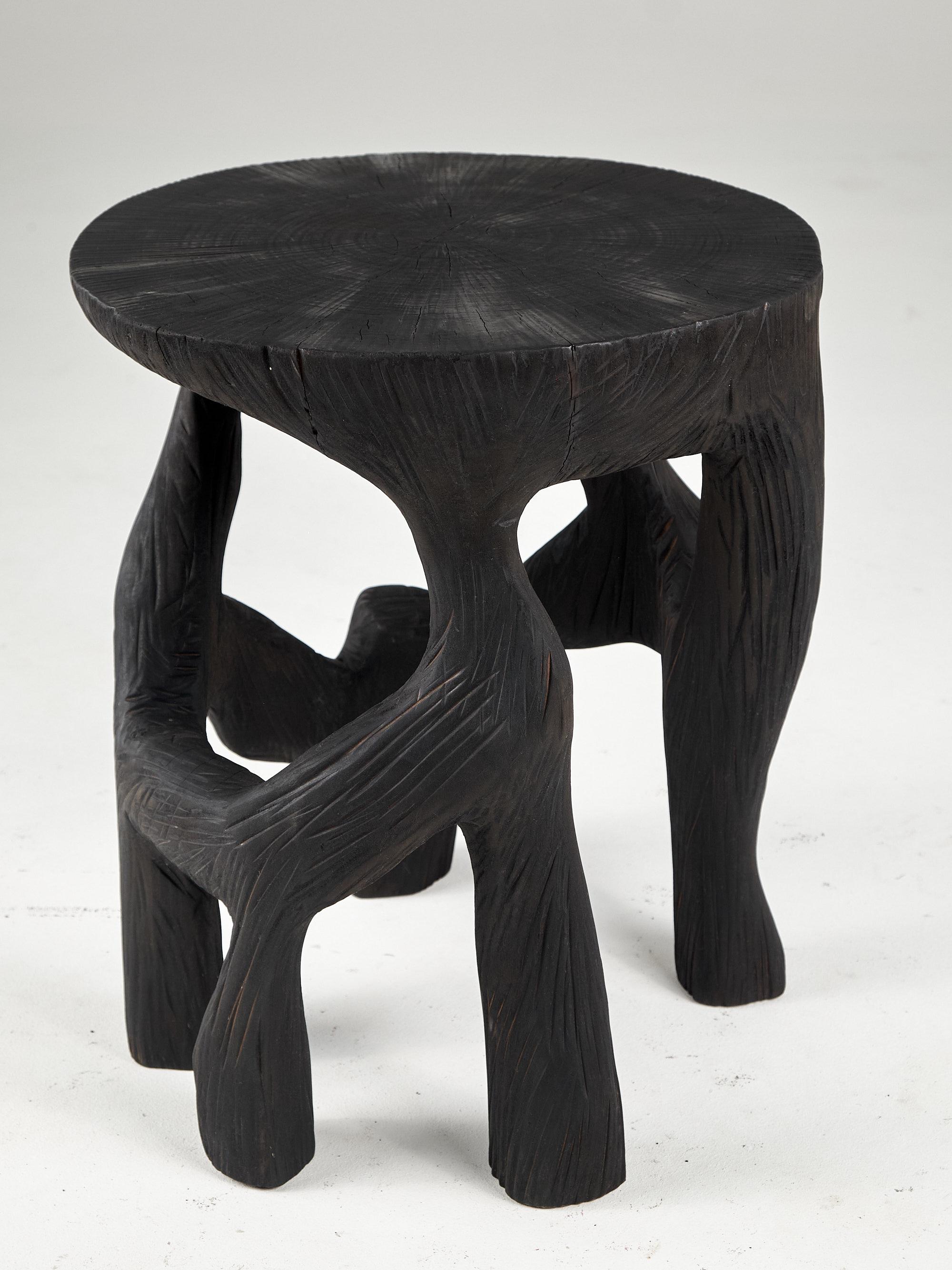 Satyrs, Solid Wood Sculptural Side, Table Original Contemporary Design For Sale 6