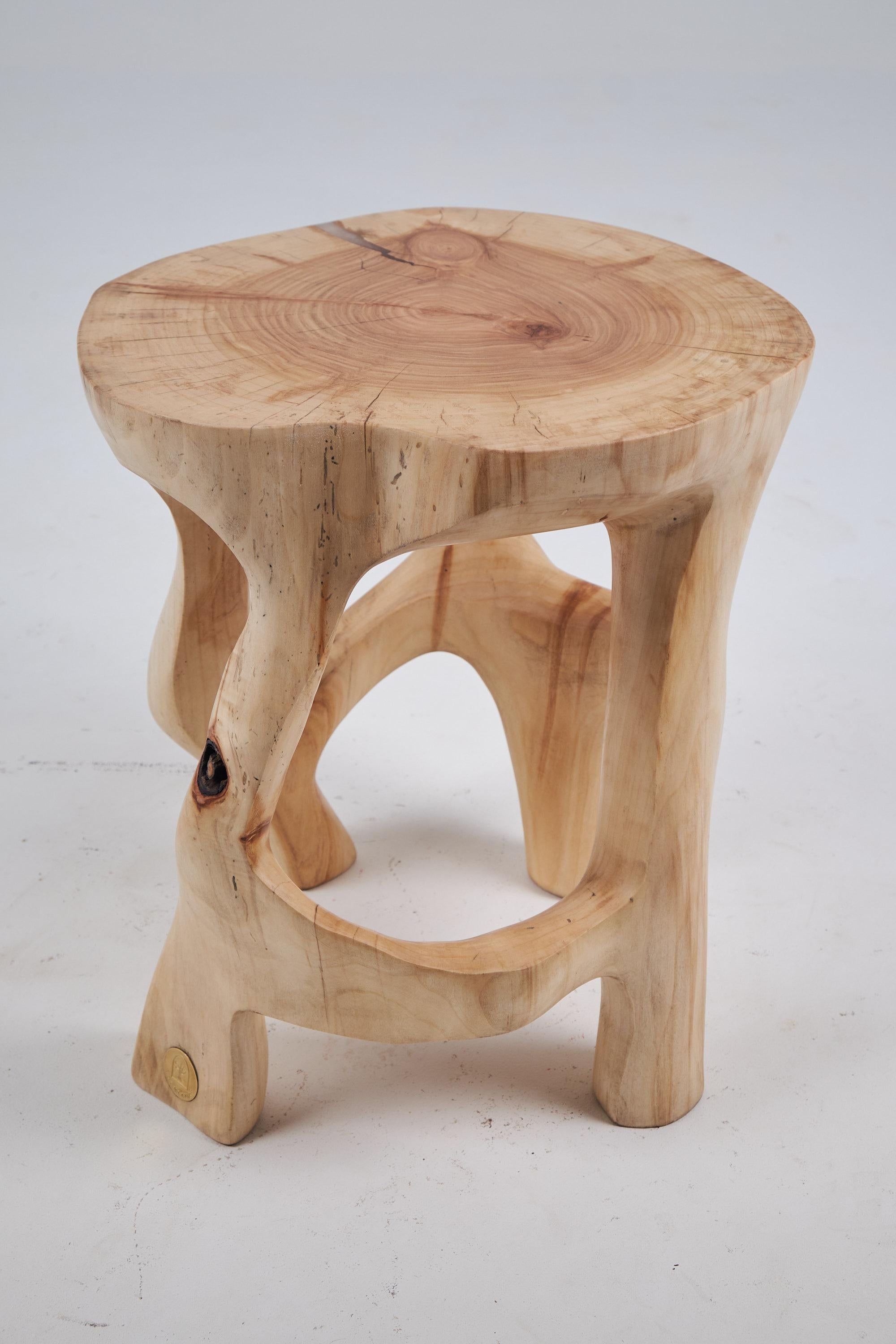 Satyrs, Solid Wood Sculptural Side, Table Original Contemporary Design, Lognitur 7