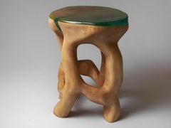Sculptural Side Table, Stool, Solid Wood, Contemporary Design, By Lognitur