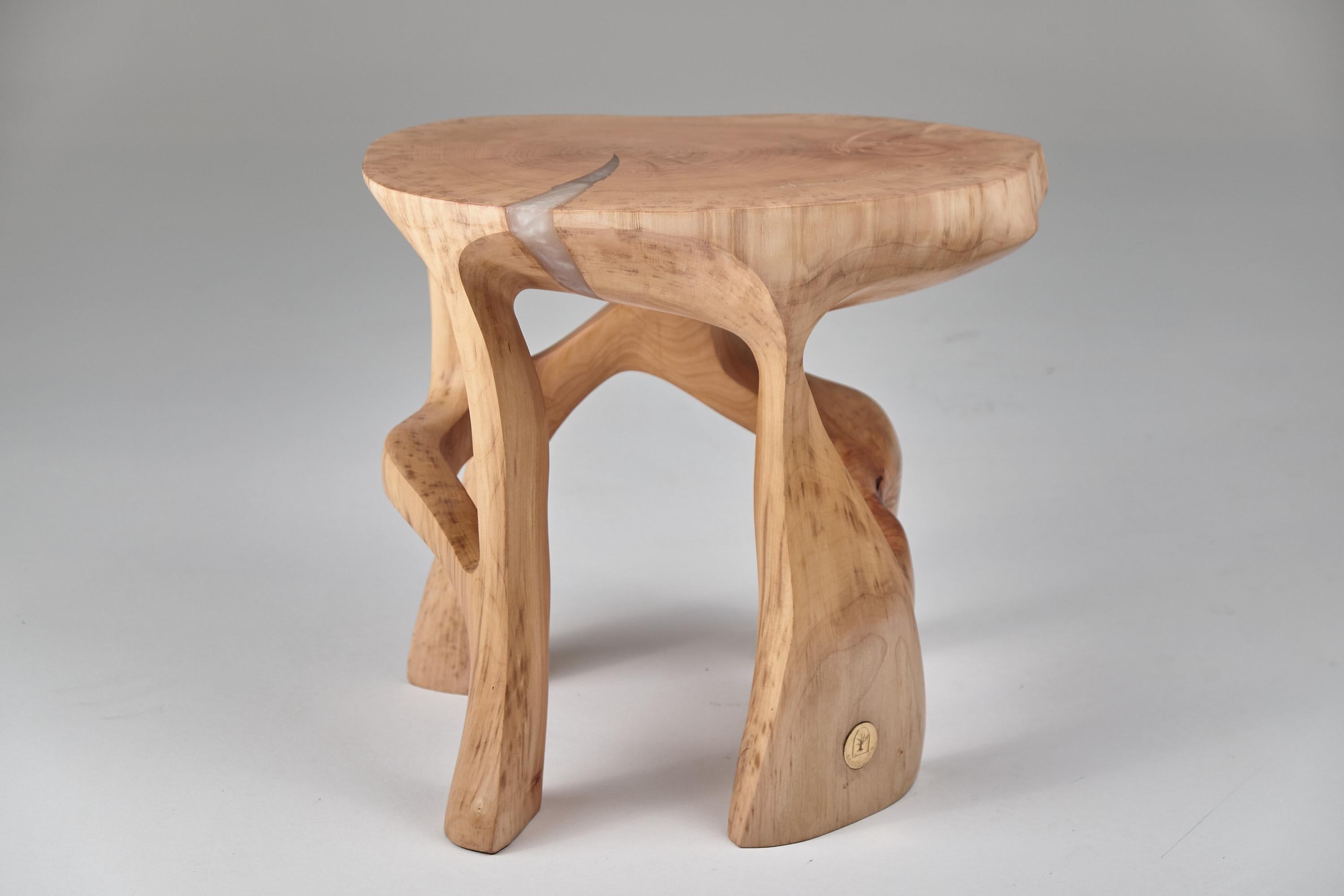 Brutalist Satyrs, Solid Wood Sculptural Side, Table Original Contemporary Design, Lognitur