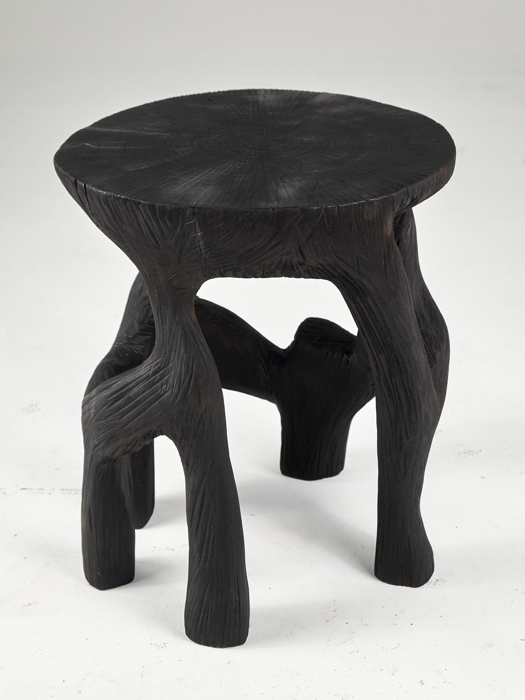 Brutalist Satyrs, Solid Wood Sculptural Side, Table Original Contemporary Design For Sale