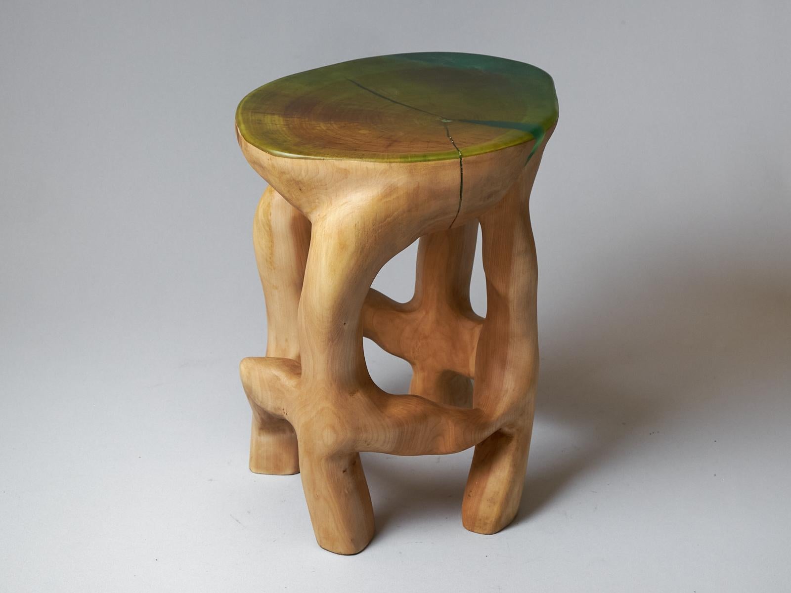 Carved Satyrs, Solid Wood Sculptural Side, Table Original Contemporary Design, Lognitur For Sale