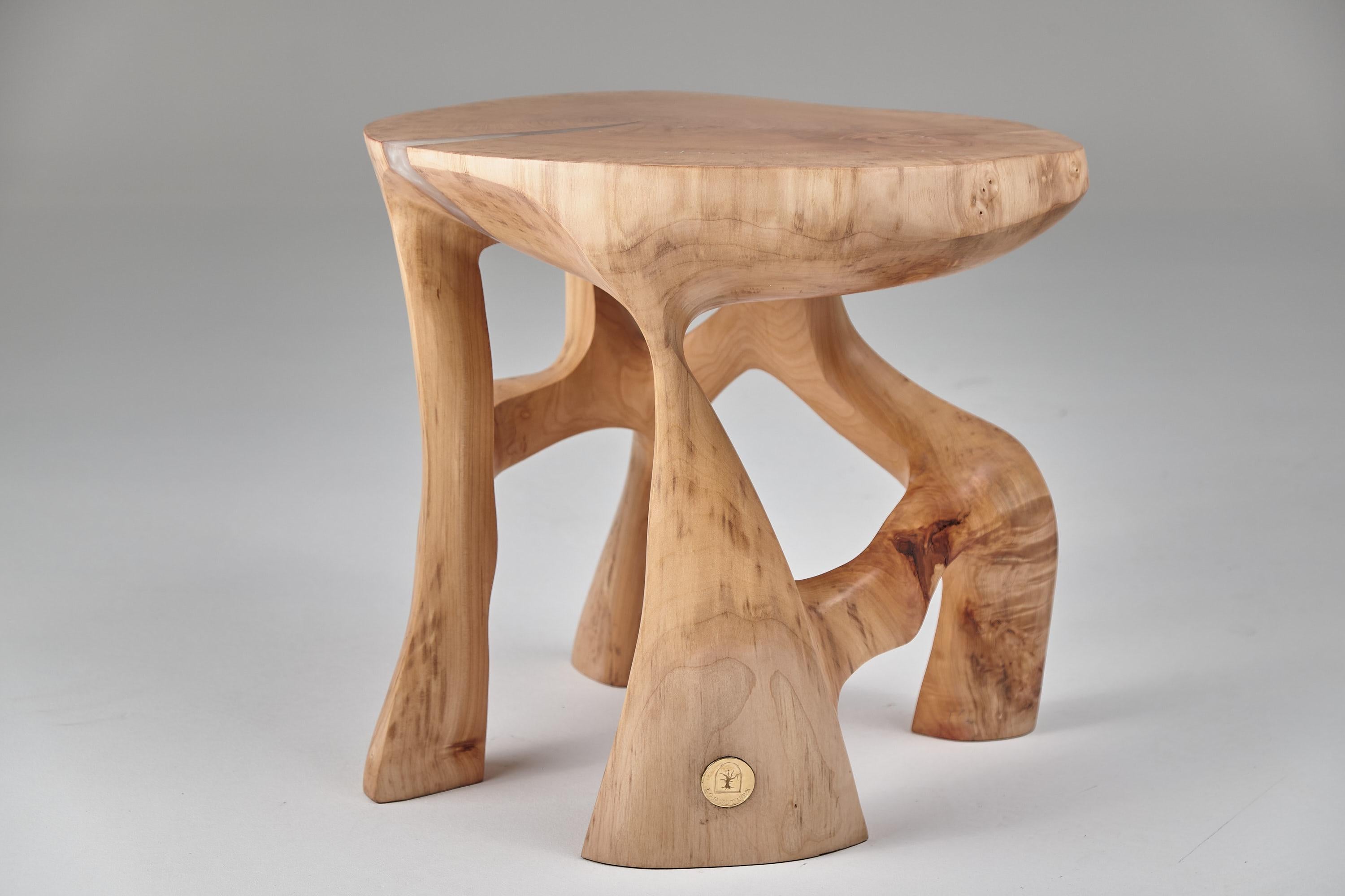Carved Satyrs, Solid Wood Sculptural Side, Table Original Contemporary Design, Lognitur